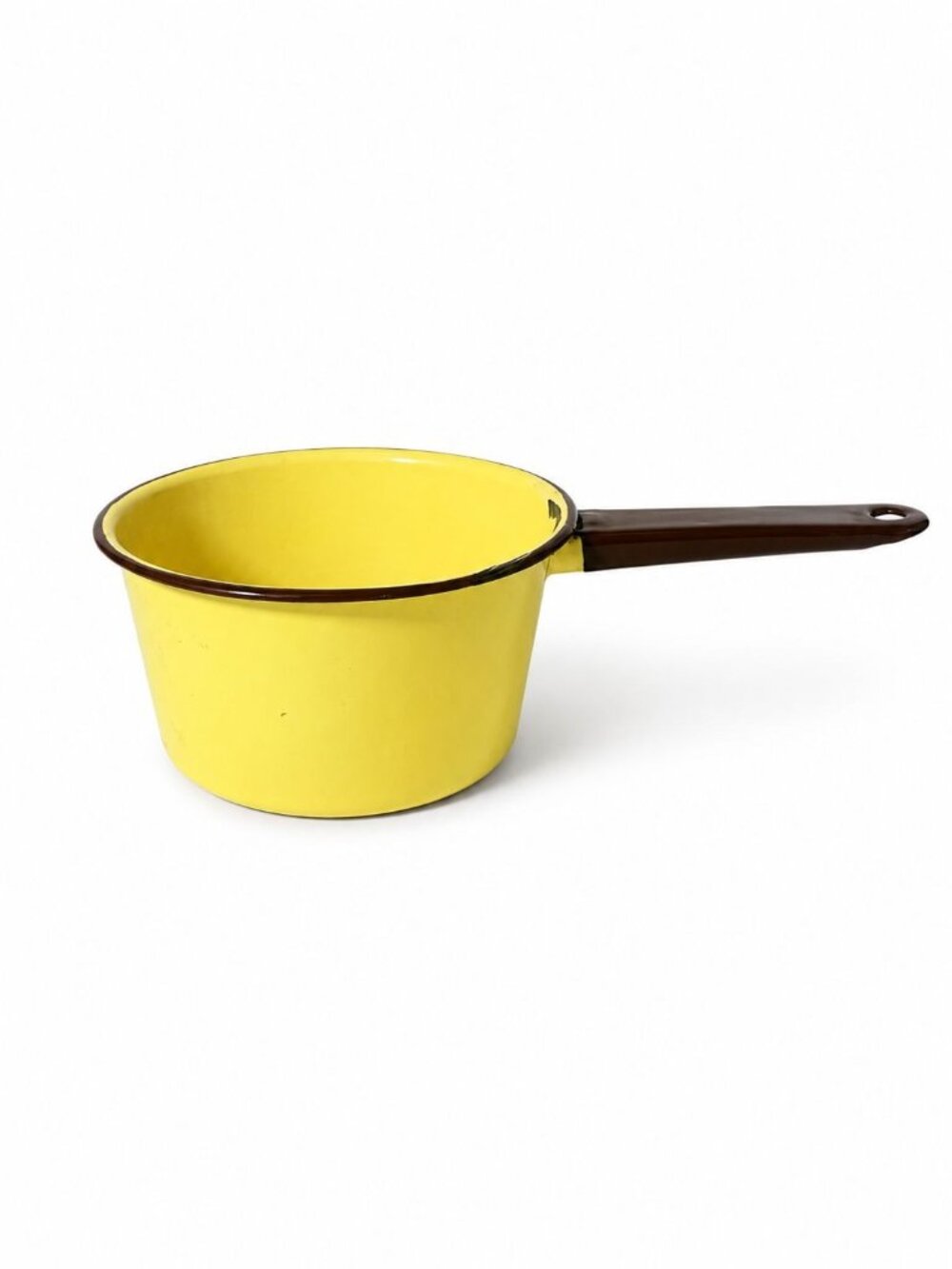 Enamelware Saucepan Pot Vintage Beige With Brown Trim  Sauce Pan Cookware